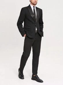 Manfinity Mode Men Front Button Closure Long Sleeve Pocket Minimalist Shirt And Pants Suit Set - Black - View 4