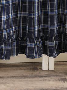 SHEIN 少女海军蓝格子荷叶边优雅长款睡衣睡袍 - 藏蓝色 - 查看 7