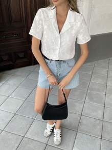 Chiquease 女士半透明网眼短袖衬衫，休闲/办公装，春夏 - 白色 - 查看 6