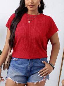 SHEIN LUNE Áo cánh dơi tay cánh dơi màu đỏ trơn cỡ lớn mùa hè, trang phục miền Tây, lễ hội Boho Hippie phong cách cowgirl phong cách Bohemian cổ điển - Đỏ - Xem 5