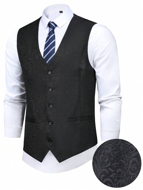 Manfinity Mode Plus Size Men's Solid Color Front Button Pocket Casual Suit Vest Waistcoat
