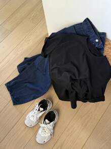 DAZY Women Solid Color Loose Fit Long Harem Jeans - Blue - View 4