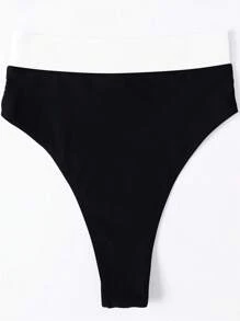 Swim Basics Women's Color Block Minimalist Fit Bikini Bottom, For Summer Beach Vacation - Black and White - View 4