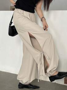 DAZY 女士开衩蝴蝶结腰哈伦裤 - 灰色 - 查看 2