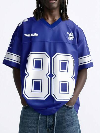 Prep Jersey Basketball Print Short Sleeve T-Shirt For Men, Suitable For Daily Wear, Spring/Summer