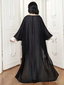 2pcs Teen Girls Set: Patchwork Ribbon Long Robe And Tank Dress