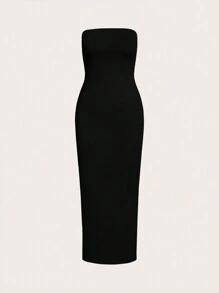 SHEIN Tall 女士露肩修身紧身休闲晚宴连衣裙 - 黑色 - 查看 8