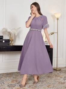 Modelyn 优雅奢华珍珠刺绣拼布女式连衣裙，青春洋溢