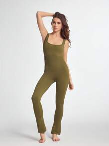 Eassivo Eassivo Nahtloser High-Stretch Sport Yoga Jumpsuit für Damen - Armeegrün - Übersicht 3