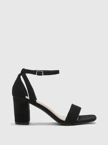 CUCCOO BIZCHIC Women's Fashionable Comfortable Square Toe Thick Heel Solid Color Strap Versatile High Heel Sandals - Black - View 2