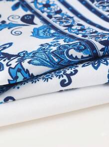 SHEIN Đầm thường ngày cổ tròn tay ngắn họa tiết hoa cho bé gái tuổi teen - Màu xanh lam - Xem 6