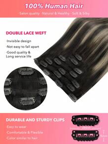 7PCS Straight Clip In Hair Extensions 100% Real Human Hair 14-24 Inch 115G Double Weft Invisible Clip Hair Extensions Remy Natural Human Hair For Women Girls Daily Use - S1B/19/1B - View 4