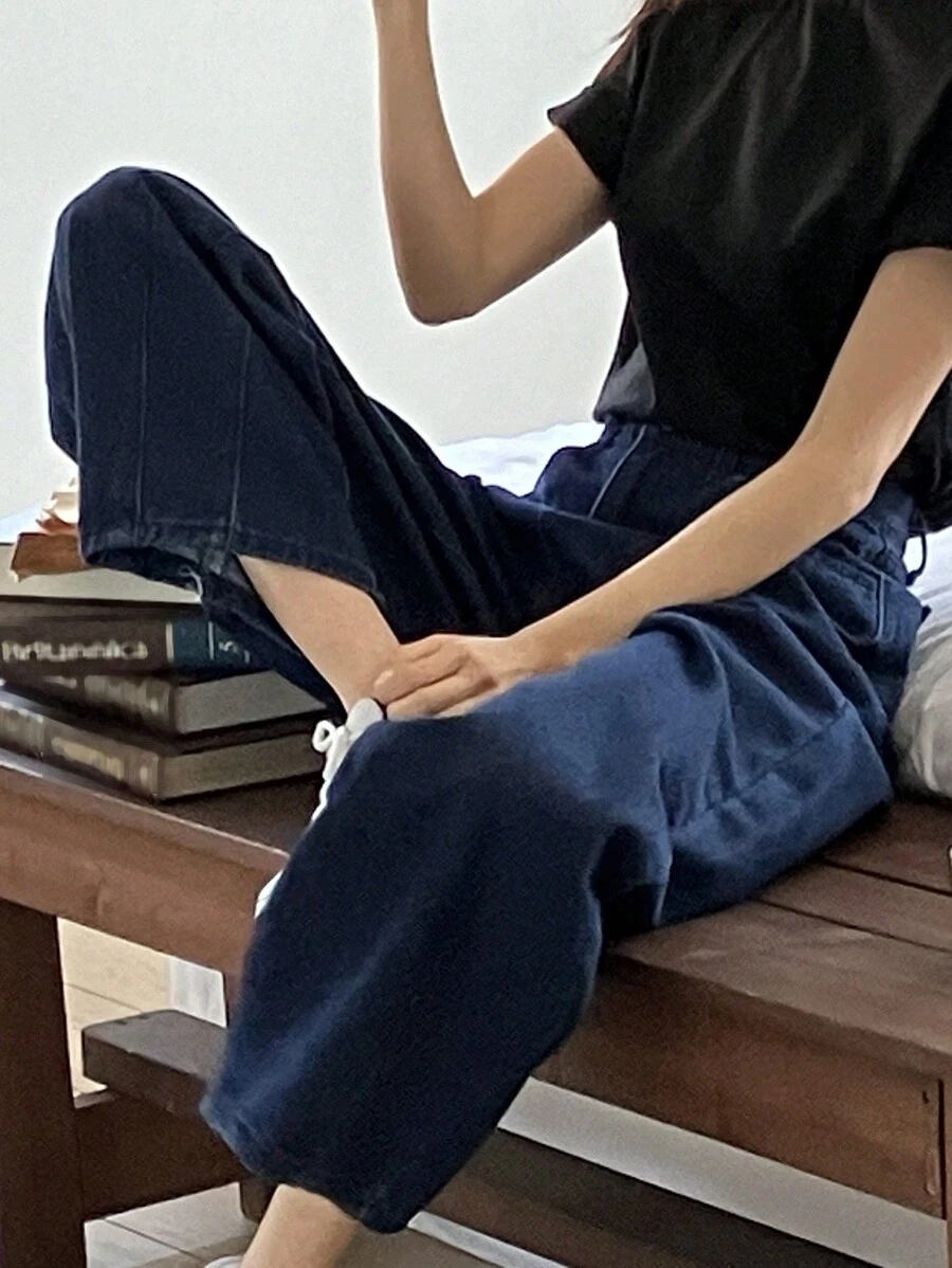 DAZY Women Solid Color Loose Fit Long Harem Jeans - Blue - View 1