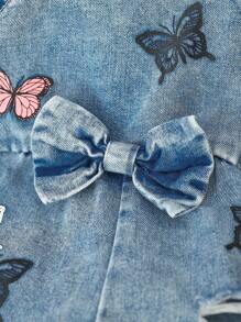 Baby Girls Fashionable Butterfly Print Ripped Romper Set, Summer