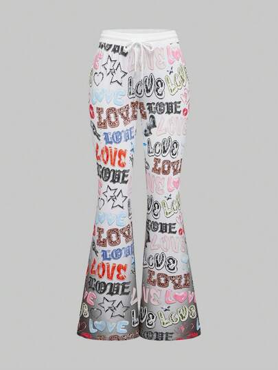 ROMWE Avant Pantalon évasé avec slogan Love dans le style Y2K