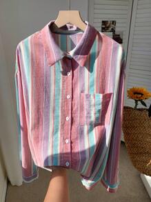 Comfortcana Women's Colorful Striped Printed Casual Long Sleeve Summer Shirt,Long Sleeve Tops - Multicolor - View 5