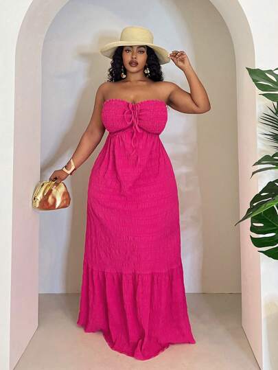 Slaydiva 女士加大码紫红色挂脖式度假连衣裙