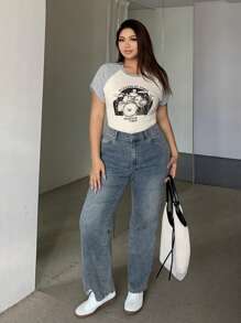 Dazy Petite Plus Stone-Washed Slim Fit Flared Jeans, Suitable For All Seasons - Medium Wash - View 7