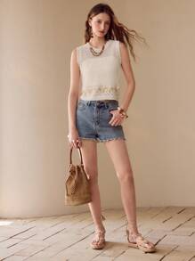 MOTF PREMIUM OPEN KNIT SLEEVELESS TOP - White - View 5