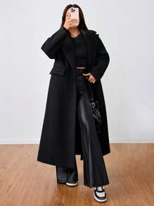 SHEIN Unity Casual Collared Long Overcoat Fall Winter Cloth For Women