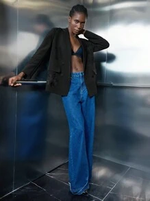 Maija 黑色 3D 刺绣垫肩长袖女式西装外套，时尚百搭，春夏节 - 黑色 - 查看 6