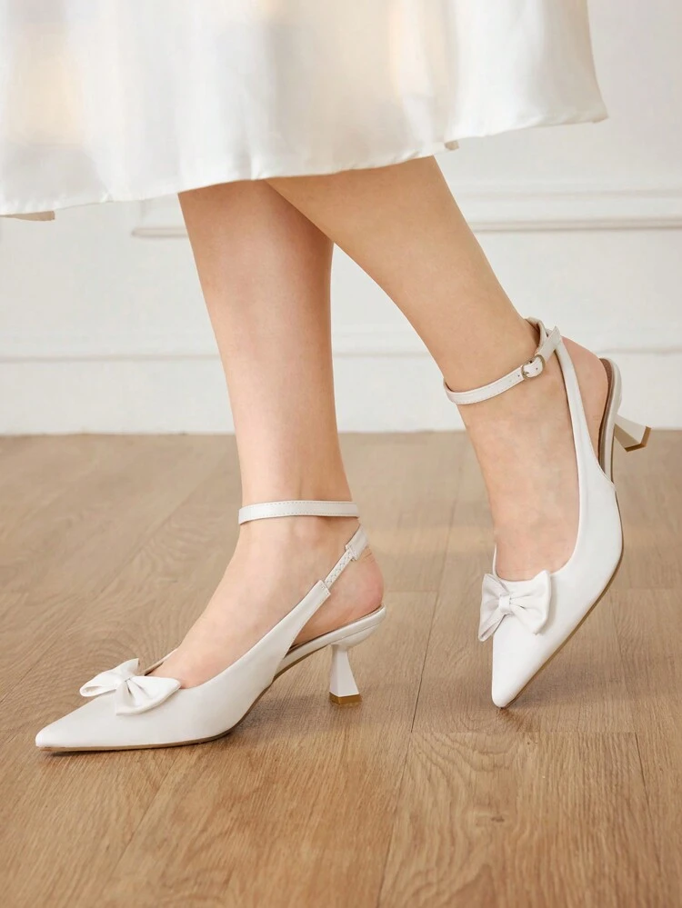 CUCCOO HITCHD Zapatos de tacón alto de punta fina con lazo de satén blanco, zapatos elegantes y casuales para fiesta, cita, boda