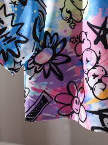 SHEIN Girls' Graffiti Printed Cropped Short Sleeve Shirt - Multicolor - View 6