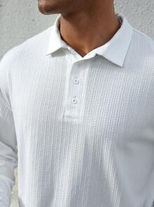 Manfinity Homme 男式纯色前扣长袖休闲上衣 - 白色 - 查看 3