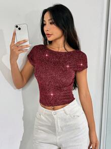 Muchica 亮片露背蝙蝠袖上衣