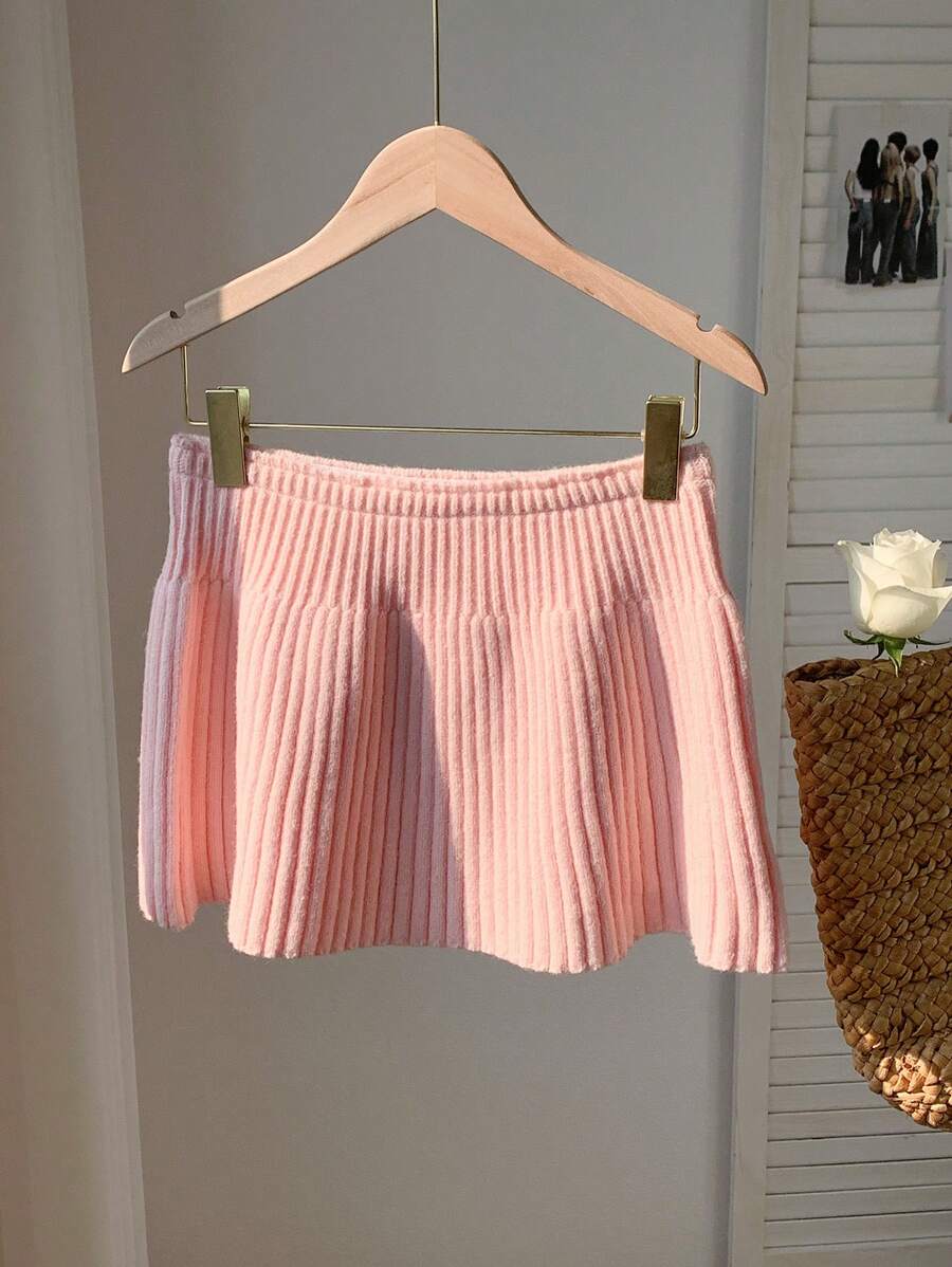 Comfortcana Women's Solid Color Minimalist Everyday Sweater Skirt - Baby Pink - View 1