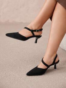 CUCCOO CURVES Plus Size Wide-Width Pointed Toe High Heel Pumps, Elegant Solid Black Strap Backstrap Sandals, Suitable For All Seasons Spring Shoes Spring Break Easter - Black - View 8