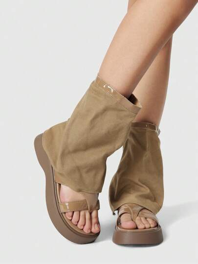 Grunge Punk Women's Gothic Style Open Toe Summer Sandals, Canvas Wedge Platform Roman Beach Boots, Rock Punk Shoes, Halloween