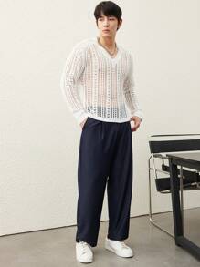 Manfinity CasualKnits Men's Solid Color Hollow V-Neck Long Sleeve Casual Sweater - Multicolor - View 5