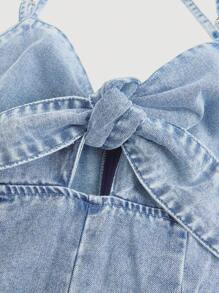 SHEIN MOD 女士性感复古牛仔连身裤，吊带连身裤，蓝色 - 淺色水洗藍 - 查看 3