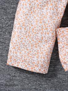 SHEIN Young Girl Elegant Ditsy Floral Ruffle Trim Square Collar Romper - Orange - View 7