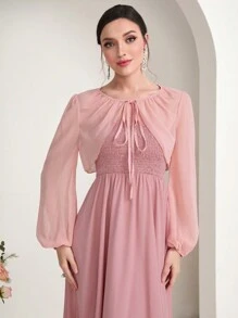 Modelyn Set de 2 piezas para mujer que incluye: Chaqueta corta de un solo color con cordón y Vestido camiseta con volantes en el bajo - Rosa - Ver 3