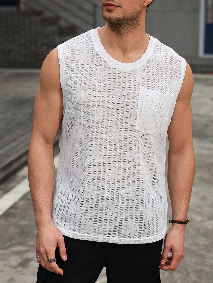 Manfinity Homme Men's Solid Color Crew Neck Sleeveless Pocket Casual Tank Top - Khaki - View 1