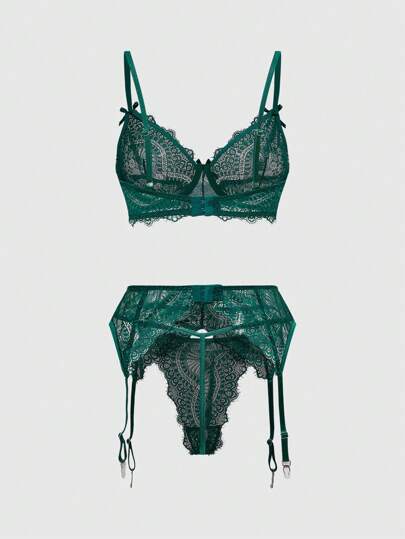 Goth Lencería sexy con sostén con aros, panty, liguero y decoración de rosa estilo gótico