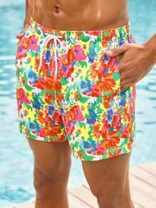 Manfinity VDAYZ Men's Front Tie All Over Print Beach Shorts, Casual Resort Wear Couple Boyfriend Men Swim Trunks - Multicolor - View 6