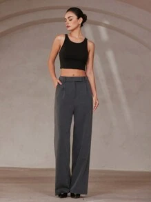 Aveloria Rosie Gray Wide-Leg Loose Pants, Classic Minimalist Design High-End Commuting Casual Trousers, Slimming - Grey - View 2
