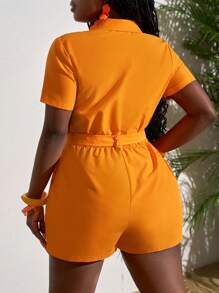 Slaydiva Mono casual con cordón y cuello, verano - Naranja - Ver 2
