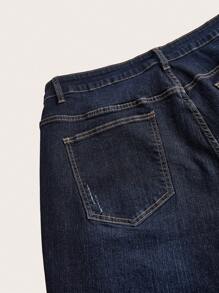 SHEIN CURVE+ Dehnbare Denim-Radfahrhose in Große Größen für Damen