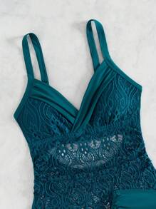 夏季女式 2 件系带褶皱细肩带比基尼套装 - 绿色，性感露背设计，修身 - 綠色 - 查看 6