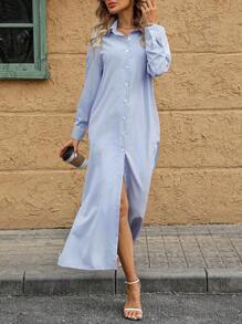 Breezaya Vestido casual suelto de mujer de manga larga con botones a rayas, para invierno