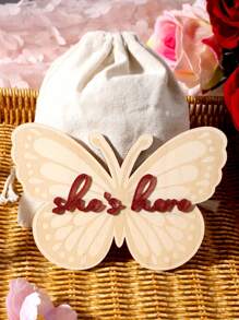 SHEIN Butterfly-Shaped Baby Milestone Wood Discs, Newborn Photo Props For Girls - Multicolor - View 7