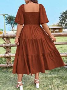 Sunnyshic Robe ample pour femmes avec col carré à encolure en forme de cœur de poulet, manches à volants, patchwork, coupe évasée, style vintage, décontracté, mignon et élégant. Robe d'été petite taille