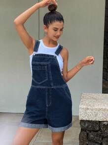 Livesso Women's Wide Strap Button Pocket Casual Denim Suspender Pants Overalls - Blue - View 5