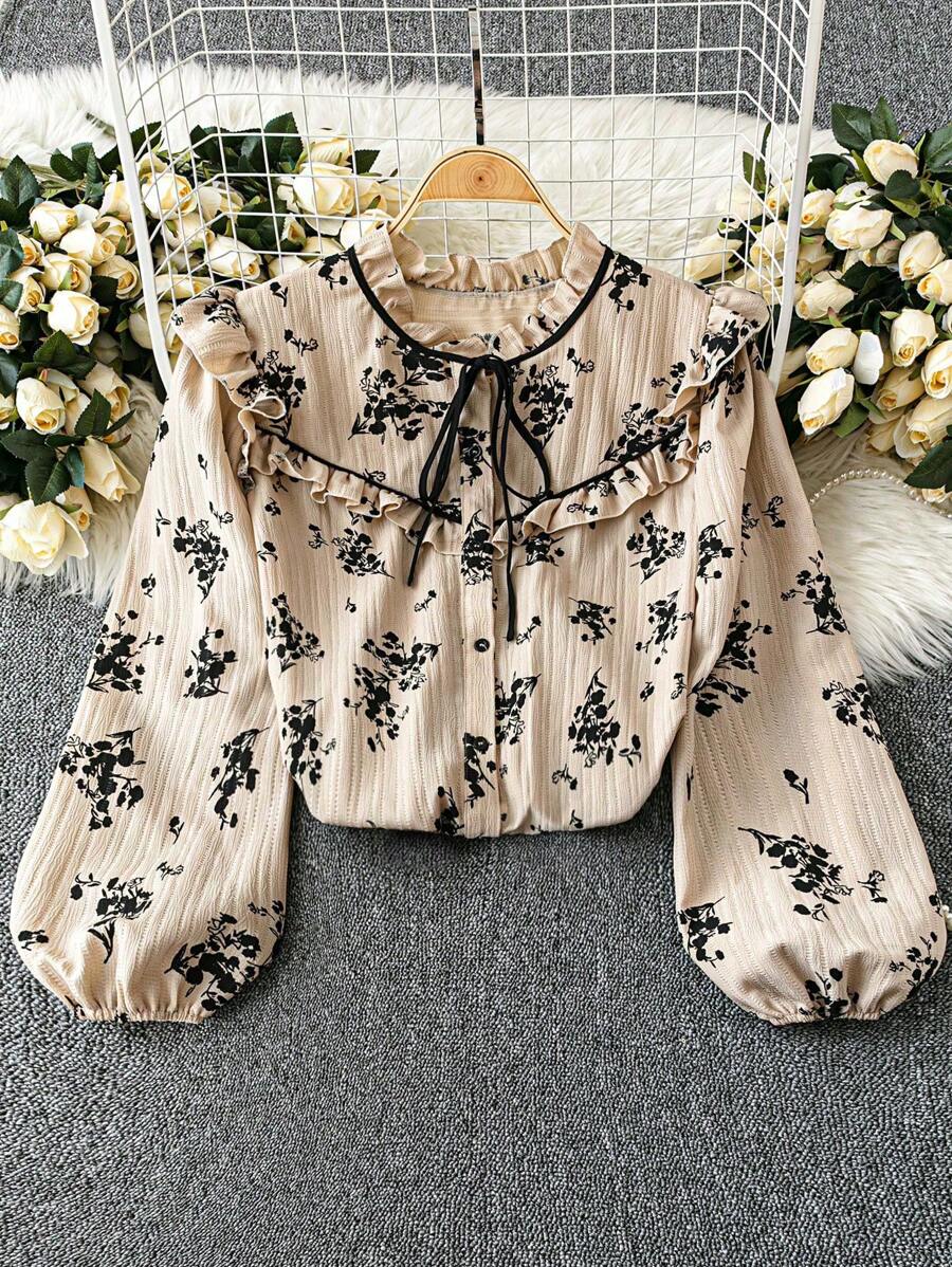 SHEIN Clasi Áo sơ mi dệt thường ngày mùa hè cho nữ - Màu be - Xem 1