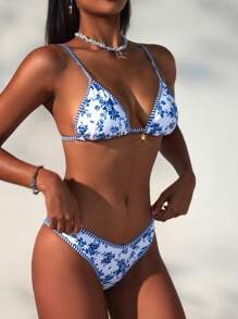 SHEIN Swim Women's High Waist Floral Print Sexy Bikini Set For Summer Beach & Vacation - Multicolor - View 3