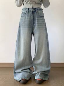 DAZY Jeans casuales rectos de mujer con bolsillo y botones en la parte delantera